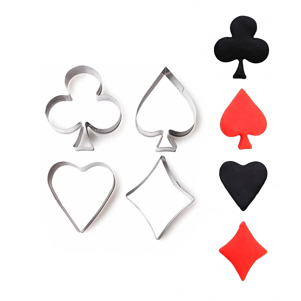 4Pcs/Set SMALL SIZE Casino Playing Cards Suit Stainless Steel Cookie Cutters Poker Playing Bridge Fondant Cutters Set Cake Decorating Tool (Spade, Heart, Club and Diamond)