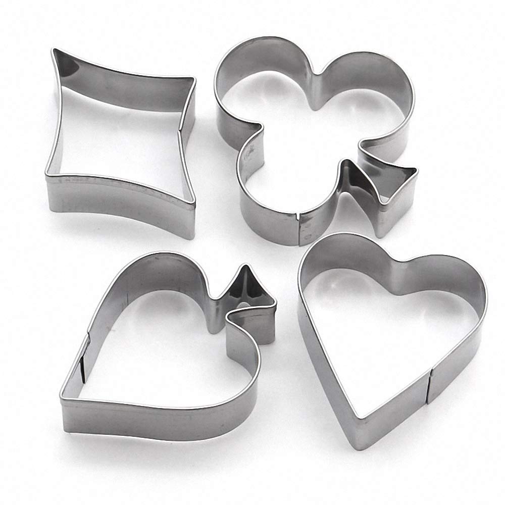 4Pcs/Set SMALL SIZE Casino Playing Cards Suit Stainless Steel Cookie Cutters Poker Playing Bridge Fondant Cutters Set Cake Decorating Tool (Spade, Heart, Club and Diamond)