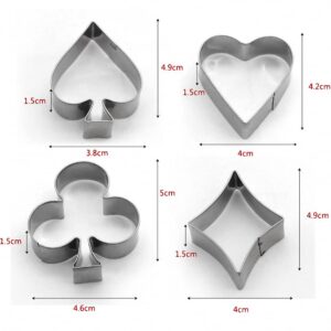 4Pcs/Set SMALL SIZE Casino Playing Cards Suit Stainless Steel Cookie Cutters Poker Playing Bridge Fondant Cutters Set Cake Decorating Tool (Spade, Heart, Club and Diamond)