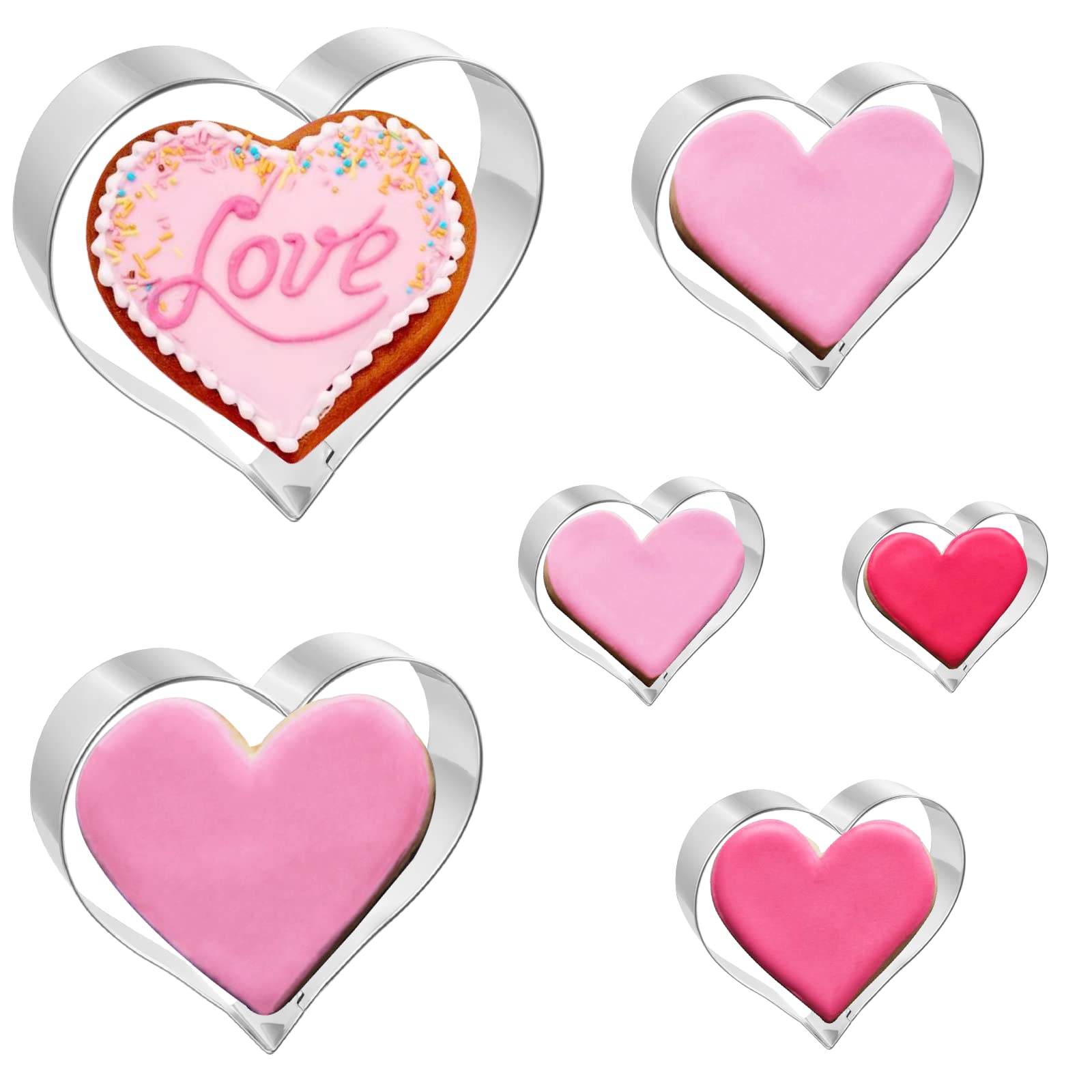 JOB JOL Cookie Cutters 6 PCS, Heart Cookie Cutters, 2'' to 4'', for Valentine's Day