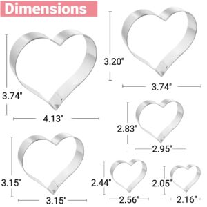 JOB JOL Cookie Cutters 6 PCS, Heart Cookie Cutters, 2'' to 4'', for Valentine's Day