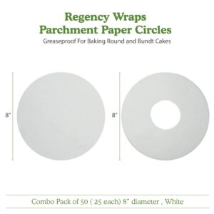 Regency Wraps Parchment Paper Circles For Round Cake Pans and Tube Cake Pans, Greaseproof Liners for Non-Stick Baking, 8" (Pack of 50, 25 Each), White