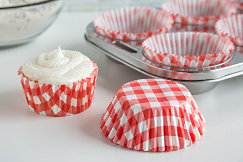 Fox Run Gingham Disposable Bake Cups, 3.25 x 3.25 x 1.25 inches, Red