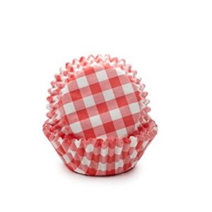 Fox Run Gingham Disposable Bake Cups, 3.25 x 3.25 x 1.25 inches, Red