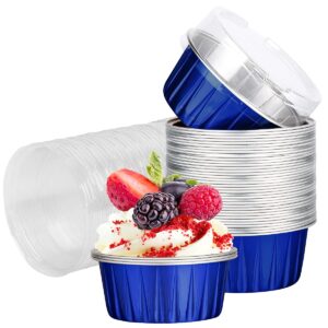 desserts foil baking cups, 5 oz 100 pcs reusable cupcake cups with lids, pie ramekins, pudding cups cake pans for wedding,christmas,kitchen,birthday party,various holiday parties