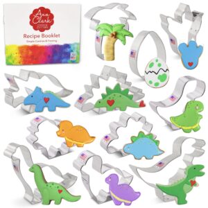 dinosaur cookie cutters 11-pc. set made in usa by ann clark, t-rex, triceratops, brontosaurus, dinosaur foot, dino egg, and more