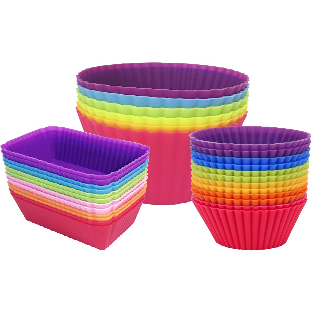 Silicone Cupcake Baking Cups Jumbo Muffin Liners Reusable Non-stick Cake Molds Sets (24-Pack)