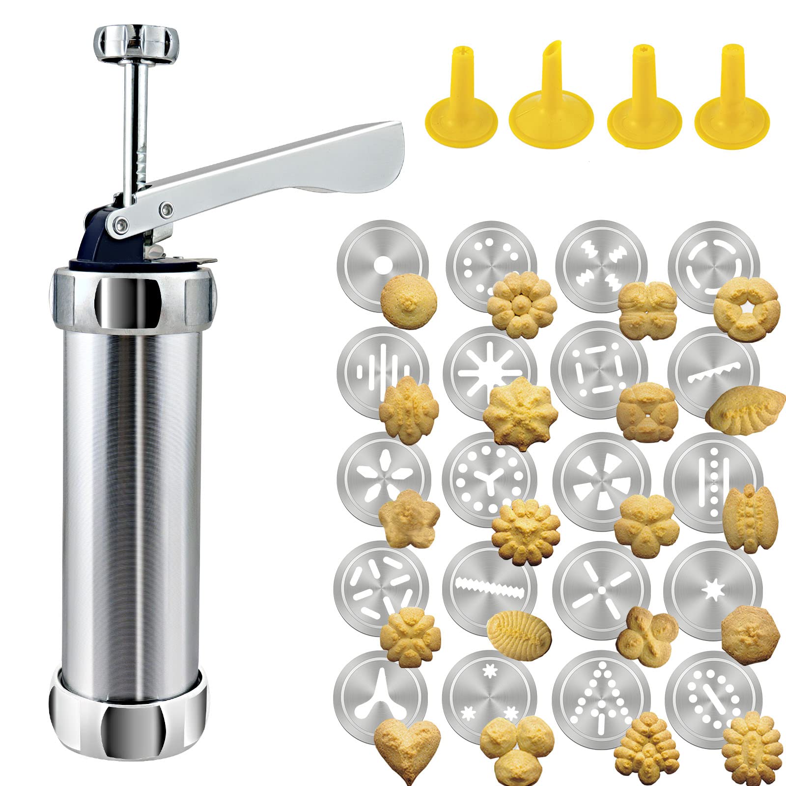 Cookie Press Gun, Cookie Press, Cookie Press for Baking, with 20 Stainless Steel Cookie Discs and 4 Icing Decorating Nozzles, for Home DIY Biscuit Maker and Decoration