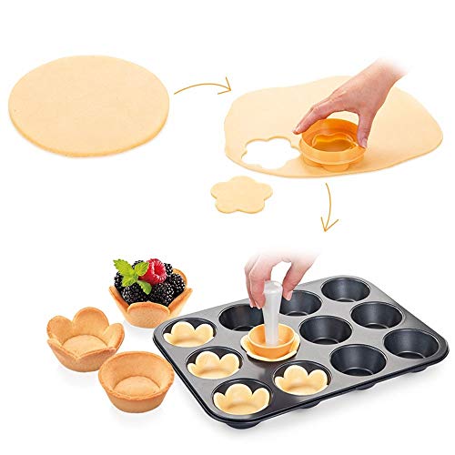 Plastic Pastry Tamper Tart Shell Molds Tart Cutter Flower/Round Dough Cookie Cutter Set Cupcake Mold for Muffin/Cupcake 602