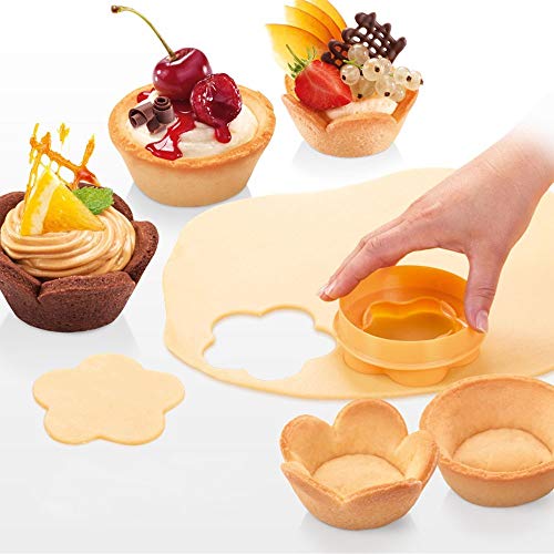 Plastic Pastry Tamper Tart Shell Molds Tart Cutter Flower/Round Dough Cookie Cutter Set Cupcake Mold for Muffin/Cupcake 602