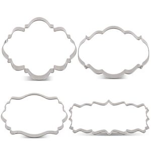 LILIAO Plaque Cookie Cutter Set Frame Fondant Biscuit Cutters for Wedding - 4 Piece - Stainless Steel