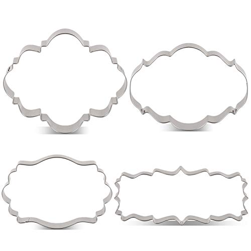 LILIAO Plaque Cookie Cutter Set Frame Fondant Biscuit Cutters for Wedding - 4 Piece - Stainless Steel