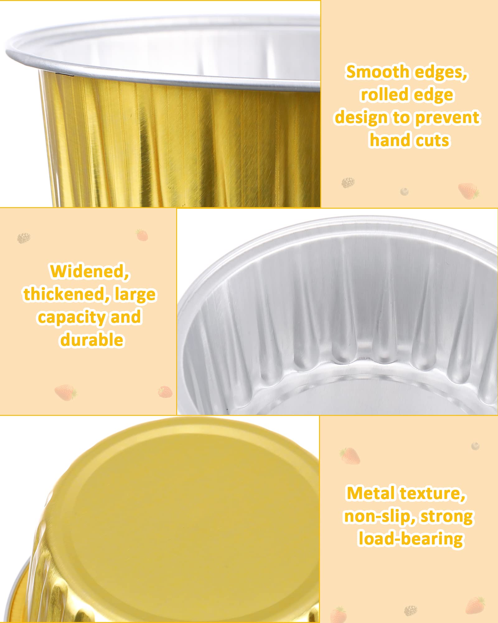 150 Pcs Patelai Aluminum Foil Cups 4.2 oz Mini Baking Cups Gold Cupcake Liners Disposable Ramekins Foil Muffin Pans for Pie Souffle Pudding Holder Wedding Birthday Party (Round)