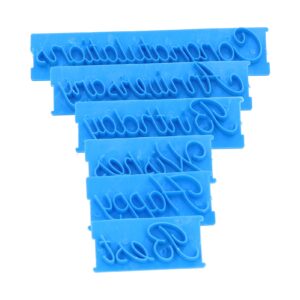fdit 6pcs words cake mould diy handwritten letter printed stamp mould bakery supplies blue baking cake stamp tools