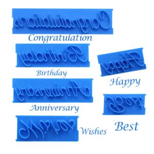 Fdit 6Pcs Words Cake Mould DIY Handwritten Letter Printed Stamp Mould Bakery Supplies Blue Baking Cake Stamp Tools