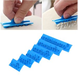 Fdit 6Pcs Words Cake Mould DIY Handwritten Letter Printed Stamp Mould Bakery Supplies Blue Baking Cake Stamp Tools