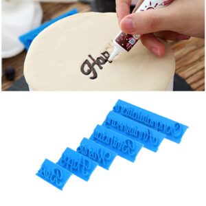 Fdit 6Pcs Words Cake Mould DIY Handwritten Letter Printed Stamp Mould Bakery Supplies Blue Baking Cake Stamp Tools