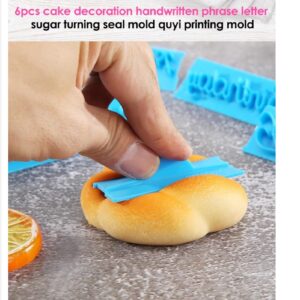 Fdit 6Pcs Words Cake Mould DIY Handwritten Letter Printed Stamp Mould Bakery Supplies Blue Baking Cake Stamp Tools