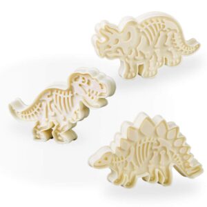 jurassic dinosaur cookie cutters and skeleton stampers t-rex stegosaurus triceratops fossil cookie cutters set (pack of 6)