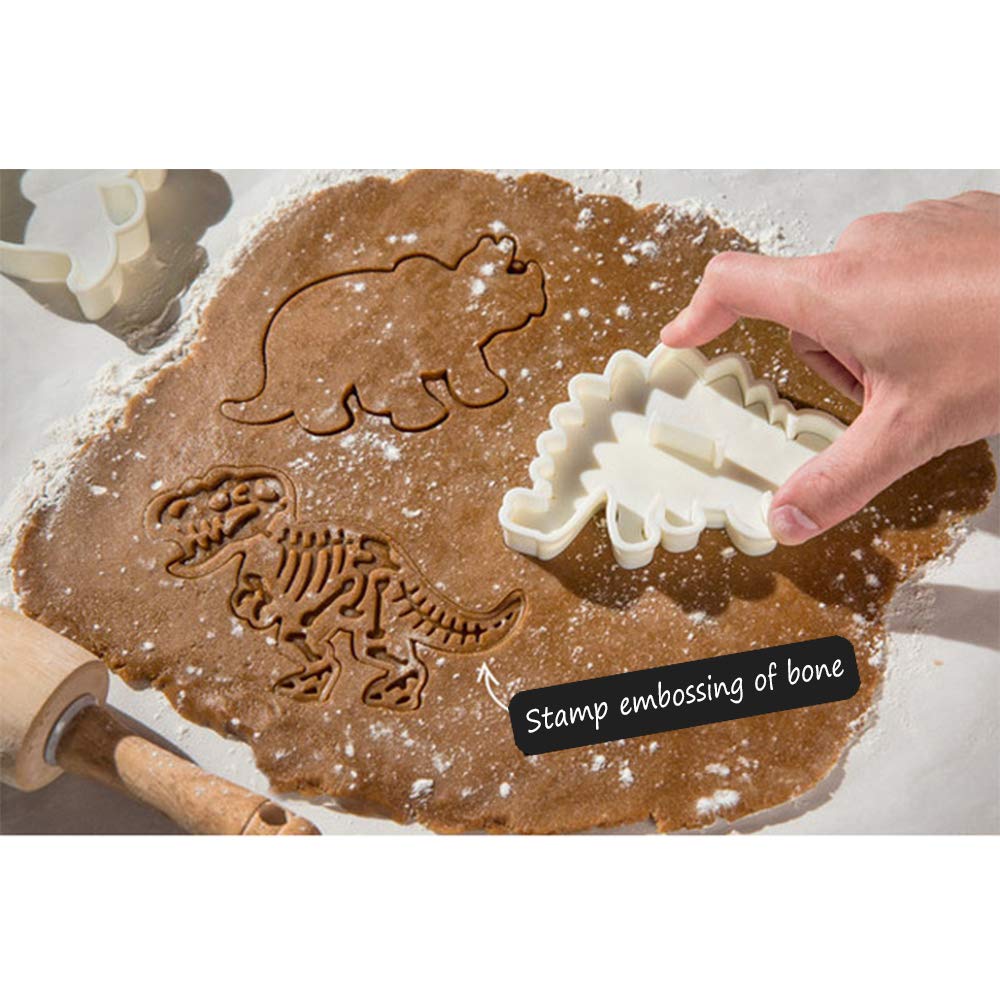 Jurassic Dinosaur Cookie Cutters and Skeleton Stampers T-Rex Stegosaurus Triceratops Fossil Cookie Cutters Set (Pack of 6)