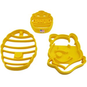 inspired by winnie the pooh cookie cutters bear character adventure winnie the pooh themed head face honey (hunny) pot and bee hive cookie cutters (3 pack)