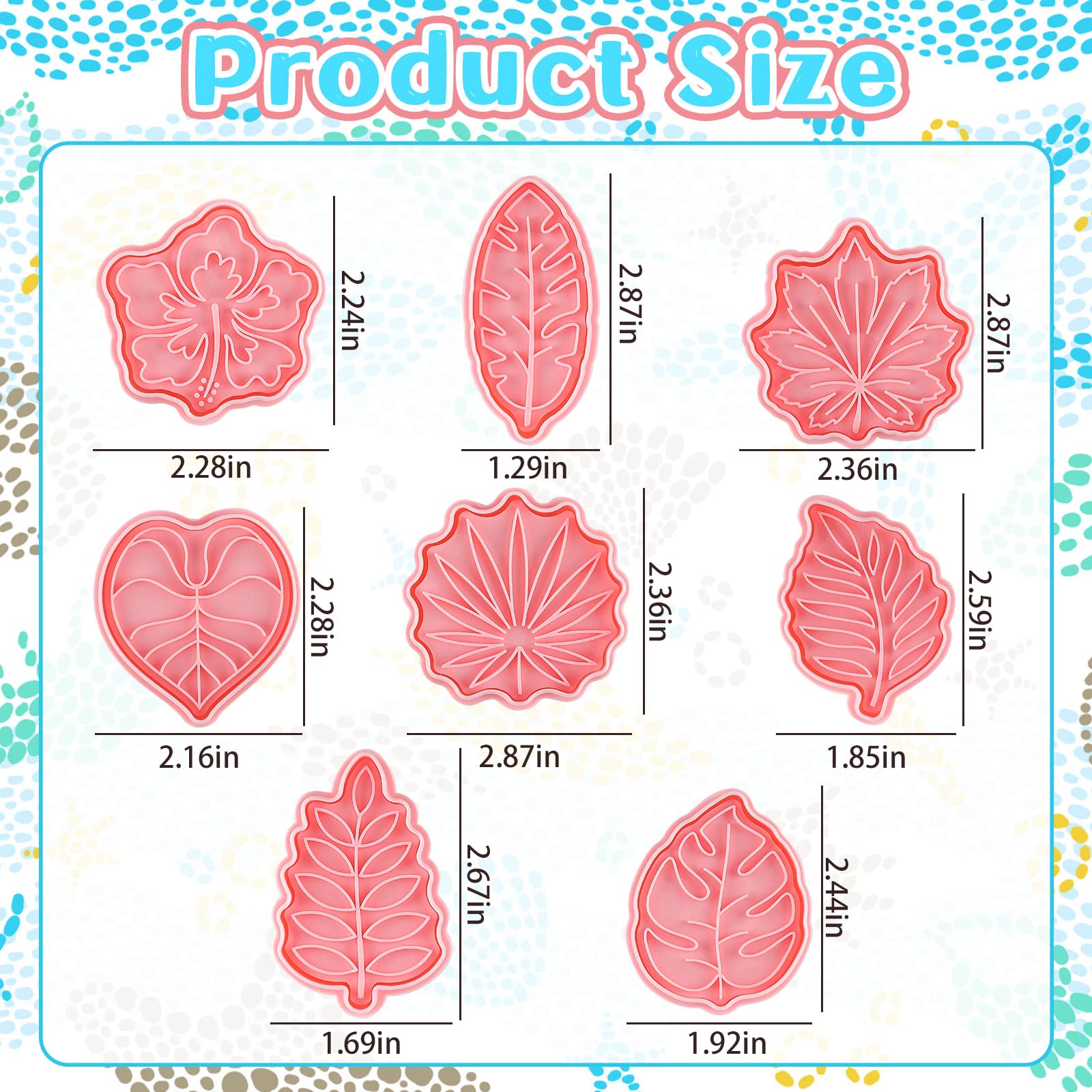 8 Pcs Tropical Leaf Cookie Cutters with Plunger Stamps Set 3D Palm Leaves Fondant Cutters Mold Hawaiian Polymer Clay Cutters DIY Decorative Baking Tools for Baking Cake Sugarcraft Candy Gum Paste