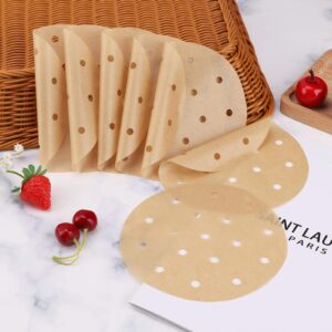 Beasea Air Fryer Round Liners 6 Inch, 200pcs Parchment Paper Unbleached Filter Paper Perforated Parchment Paper Bamboo Steamer Papers for Air Fryer and Steaming Basket