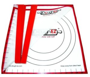 doughez patented extra large 17.5 x 32 non-slip silicone pastry dough rolling mat and 6 guide sticks - bpa free, approved materials