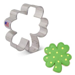 st. patrick's day four leaf clover cookie cutter, 3.75" made in usa by ann clark