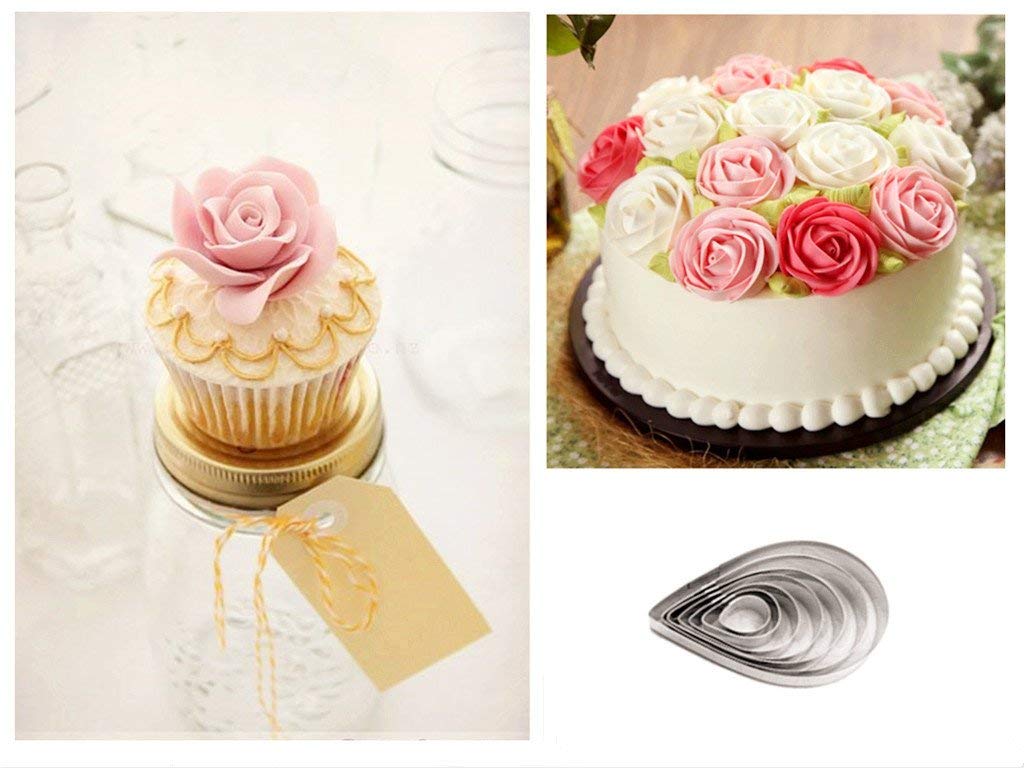 OKUBOX BT02 7pcs/set Stainless Steel Rose Petal Cake Cookie Cutter Mold Pastry Baking Mould Tear Drop Cutter Set