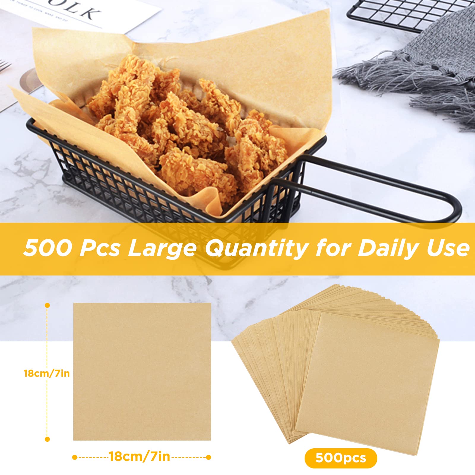 GeeRic GeeRic Patty Paper 500 Pcs, Unbleached Parchment Paper 7 * 7 inch, Pre-Cut Non-Stick Square Wax Burger Paper for Separate Burgers Cookies Reusable 500 Count Kraft