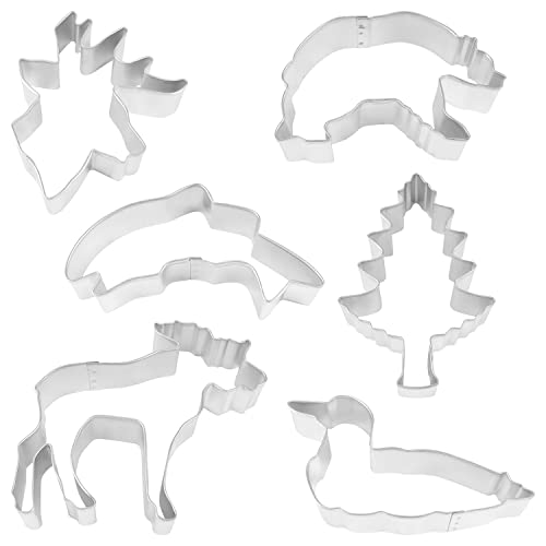 R&M International Northwoods Nature Cookie Cutters, Deer, Salmon, Loon, Bear, Tree, Moose, 6-Piece Set, Silver