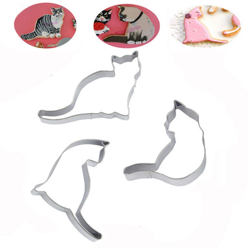 WIN 5pcs Cute Cat Shape Cookie Cutter Stainless Steel Fondant Cutter Cake Decoration Tool Set