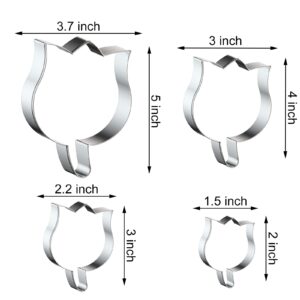 Tulip Flower Cookie Cutter Set Large - 5", 4", 3", 2" - 4 Piece - Stainless Steel