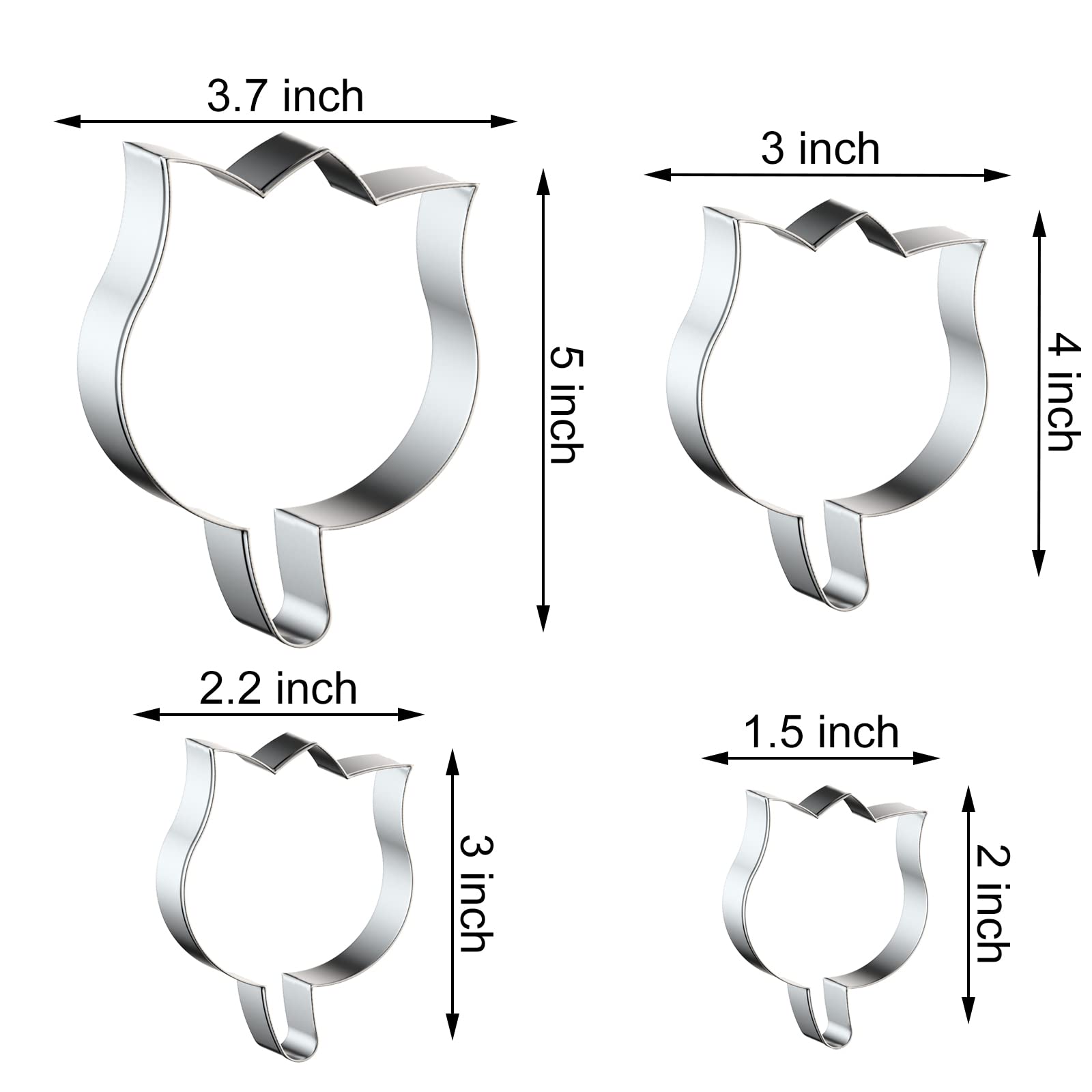 Tulip Flower Cookie Cutter Set Large - 5", 4", 3", 2" - 4 Piece - Stainless Steel