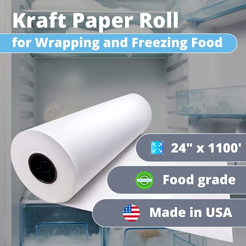 IDL Packaging 24" x 1100' Freezer Paper Roll for Meat and Fish - Plastic Coated Freezer Wrap for Maximum Protection - Safer Choice Than Wax Paper - Wrapping and Freezing Food