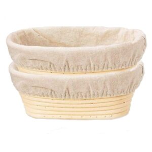 oval bread proofing basket, 8.3 inch fermentation basket natural rattan bowl sourdough bread basket set linen liner cloth for professional and home bakers, 2 pcs…