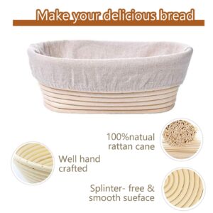 Oval Bread Proofing Basket, 8.3 Inch Fermentation basket Natural Rattan Bowl Sourdough Bread Basket Set Linen Liner Cloth for Professional and Home Bakers, 2 Pcs…