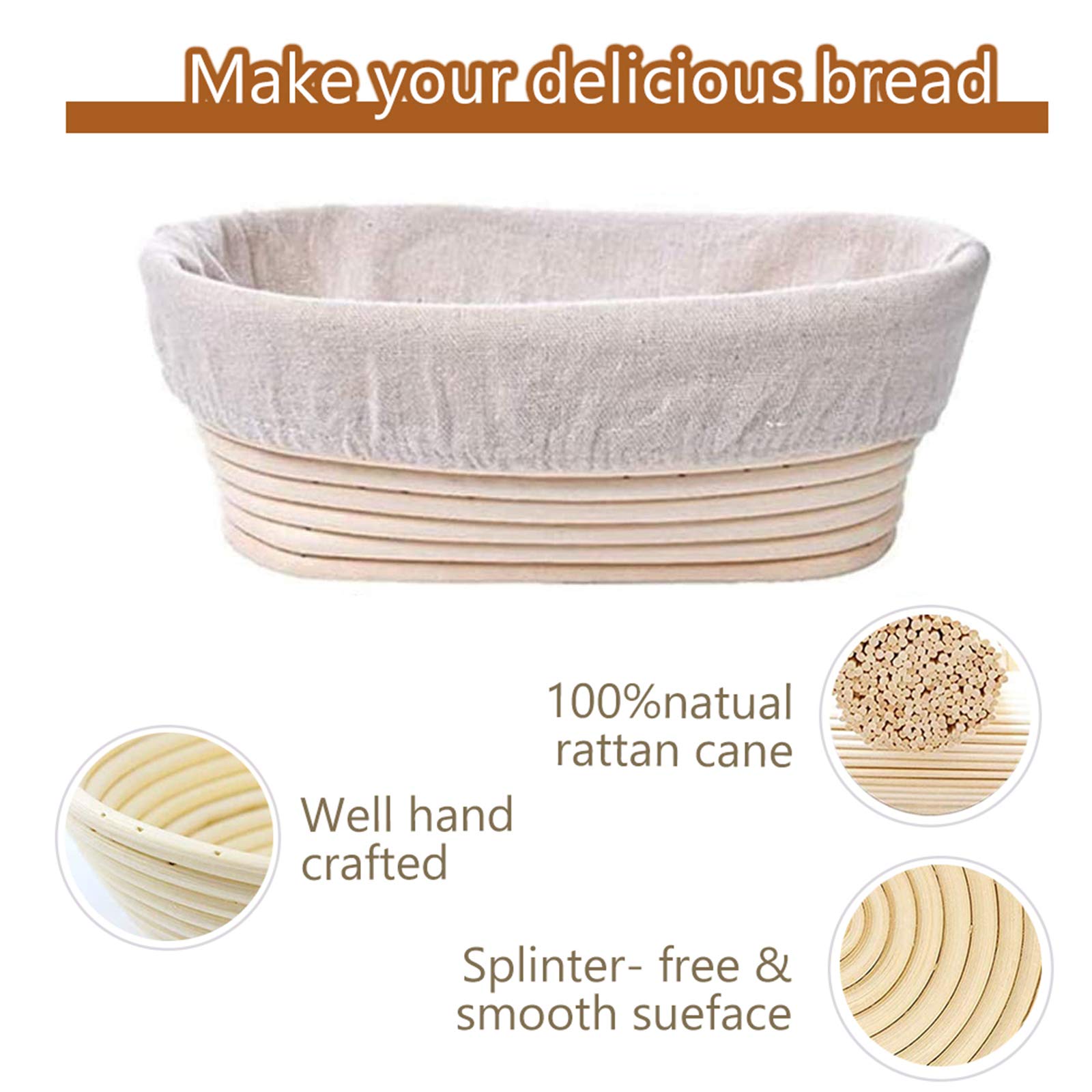 Oval Bread Proofing Basket, 8.3 Inch Fermentation basket Natural Rattan Bowl Sourdough Bread Basket Set Linen Liner Cloth for Professional and Home Bakers, 2 Pcs…