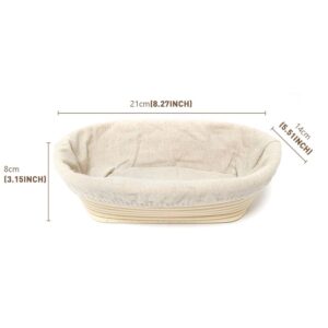 Oval Bread Proofing Basket, 8.3 Inch Fermentation basket Natural Rattan Bowl Sourdough Bread Basket Set Linen Liner Cloth for Professional and Home Bakers, 2 Pcs…