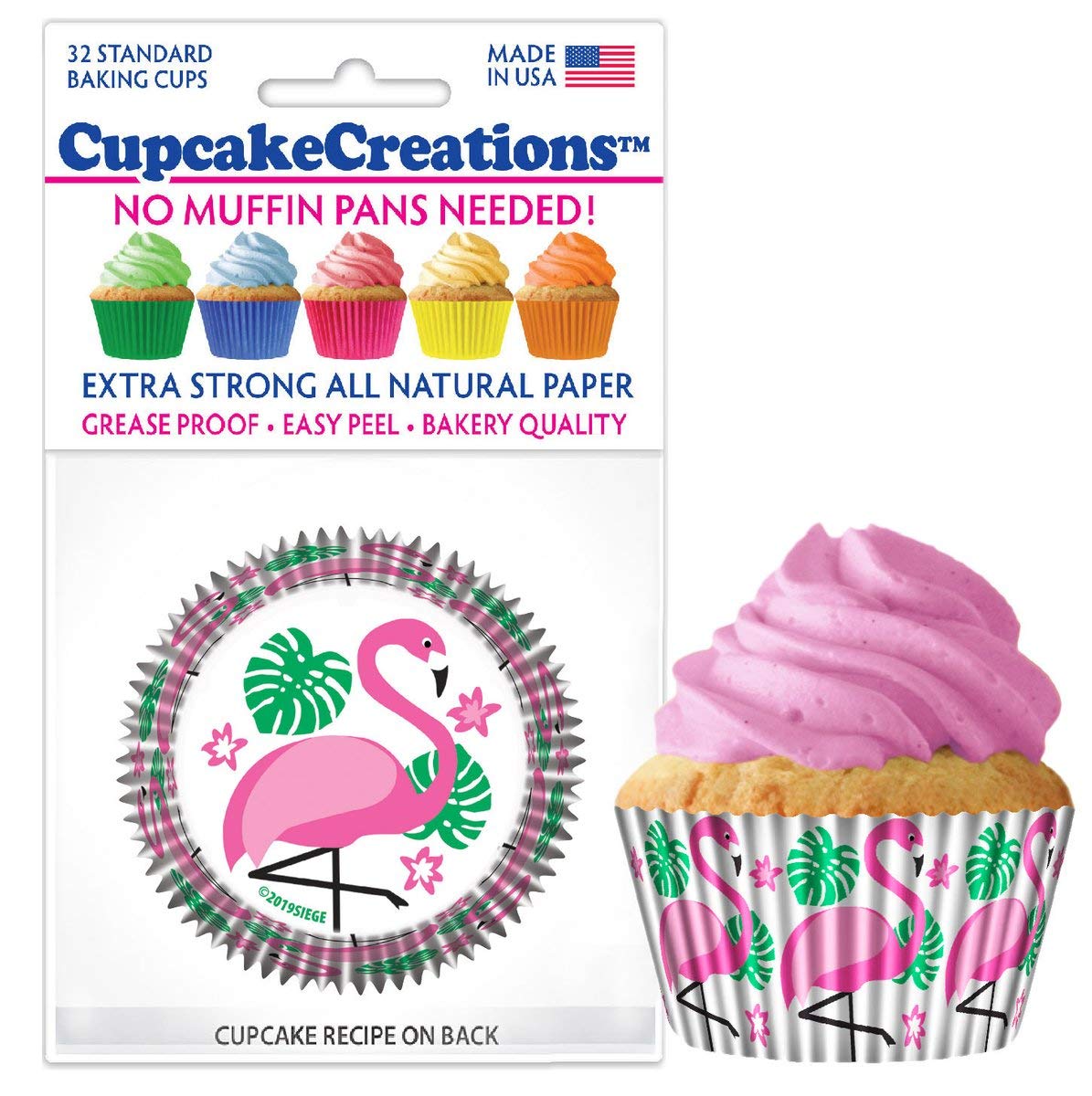 Cupcake Creations 32 Count Cupcake Baking Papers, Pink Flamingo