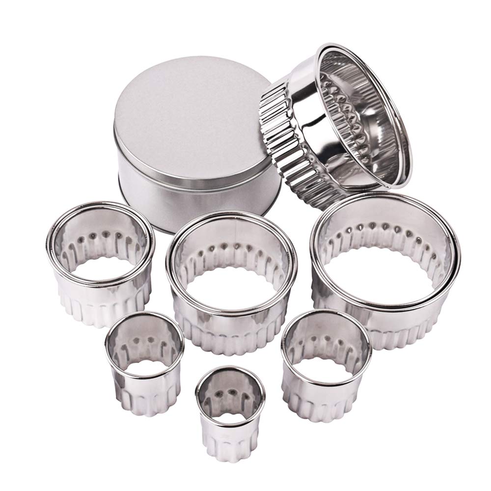 Stainless Steel Fluted Edge Round Cookie Biscuit Cutter Set 12 Pieces Graduated Ring Sizes