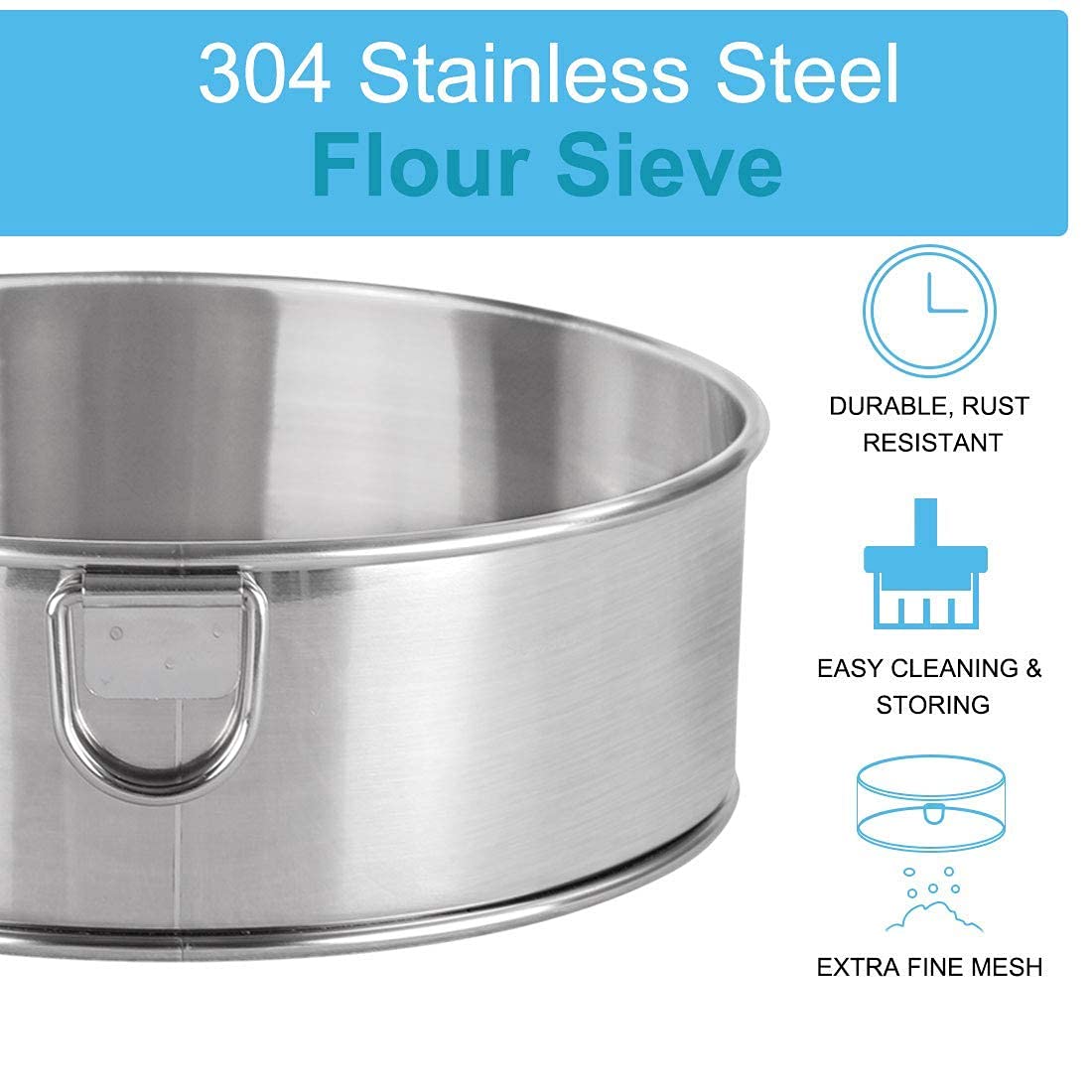 Xpanal Flour Sieve Fine Mesh, 6" Stainless Steel 60 Mesh Round Flour Sifter for Baking Cake Bread