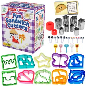 upchefs sandwich cutters for kids - create healthy school lunches in minutes with these fun bento lunch box accessories – includes fruit and vegetable cookie cutters – food picks plus scratch notes