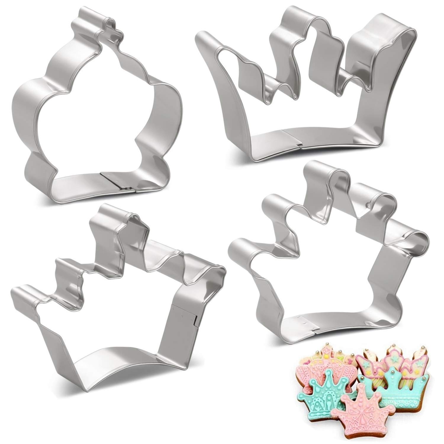 Cookie Cutters Set Crown Shape Stainless Steel 4 Pieces, King Crown, Queen Crown, Prince Crown and Princess Crown by Amison