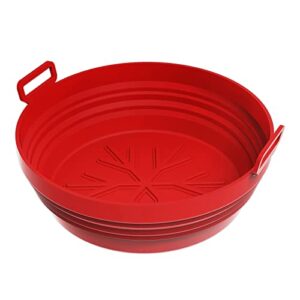 craftend air fryer silicone liner for 3 to 6.3 qt, collapsible reusable air fryer accessory round red silicone pot basket bowl replacement of parchment paper liner top 8 inch bottom 6.8 inch