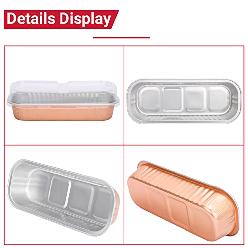 Suice Disposable Mini Cake Pans with Lids 6.5"x2.5"x1.2", 25pcs Aluminum Baking Cups Small Cupcake Pans 6.8Oz, Individual Dessert Pans Rose Gold Disposable Ramekins for Cheesecake, Creme Brule,Cupcake