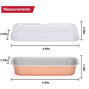 Suice Disposable Mini Cake Pans with Lids 6.5"x2.5"x1.2", 25pcs Aluminum Baking Cups Small Cupcake Pans 6.8Oz, Individual Dessert Pans Rose Gold Disposable Ramekins for Cheesecake, Creme Brule,Cupcake