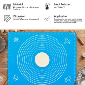 Pastry Mat for Rolling Dough Large Silicone Pastry Kneading Mat Board with Measurements Food Grade Non-stick Non-slip Rolling Board for Dough (20x16 inch)