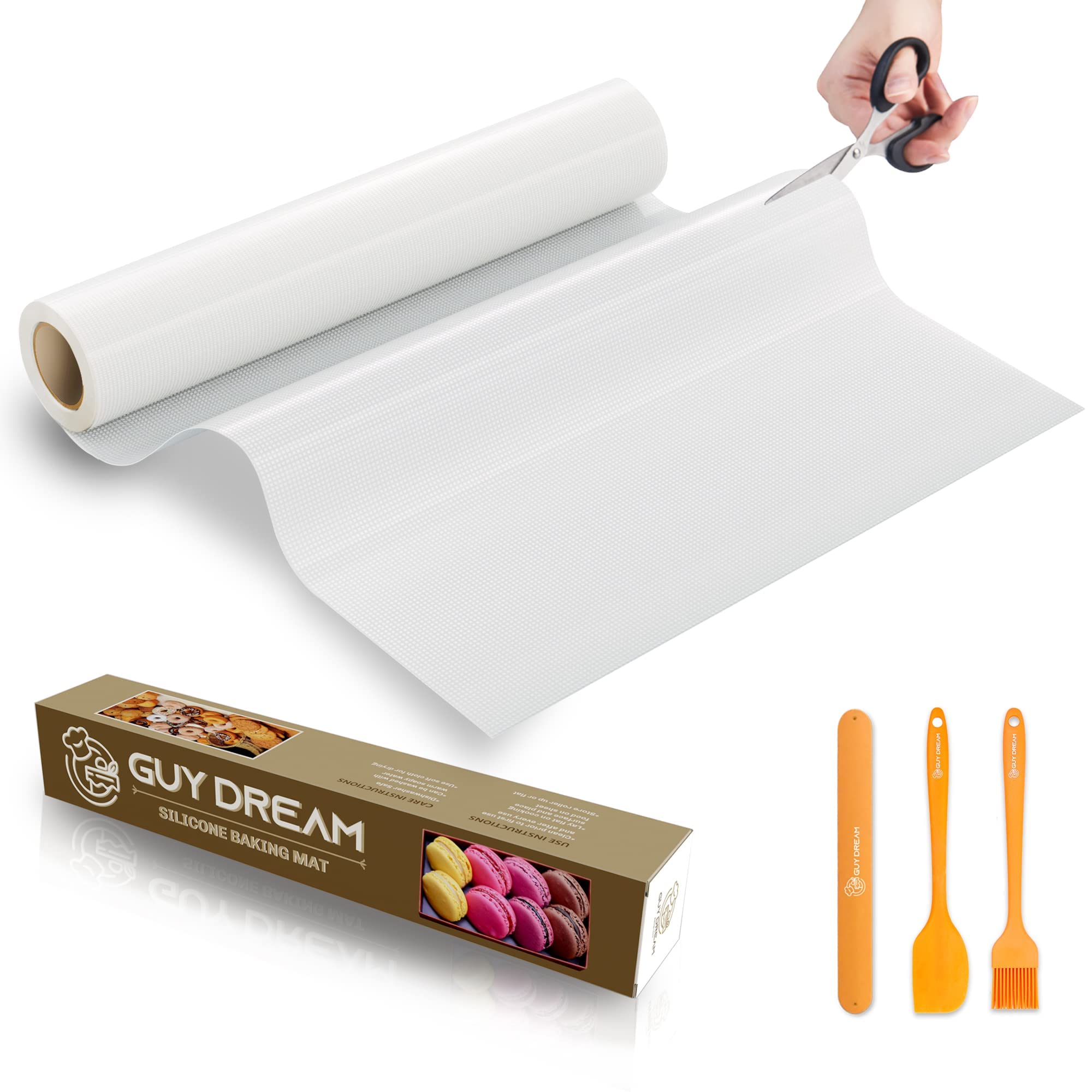 GUY DREAM Silicone Baking Mat Roll 12IN x 10.7FT – Cut to Fit Non stick Food Grade Silicone Mat for Bread Baking - Non-slip Silicone Pastry Mat, Heat Resistant Reusable Air Fryer Liner